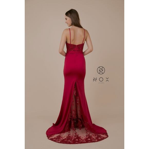 NOX Anabel Sweetheart Sequin Prom Homecoming Maxi Dress Lace Floral Train | S - Picture 3 of 12